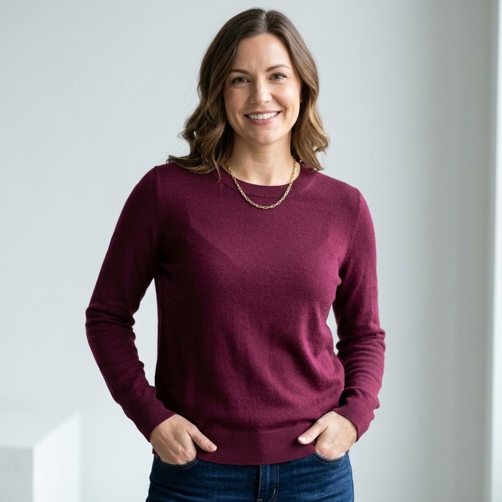 Banana Republic Sweater Silk Cashmere Crewneck Knit Pullover Burgundy Large